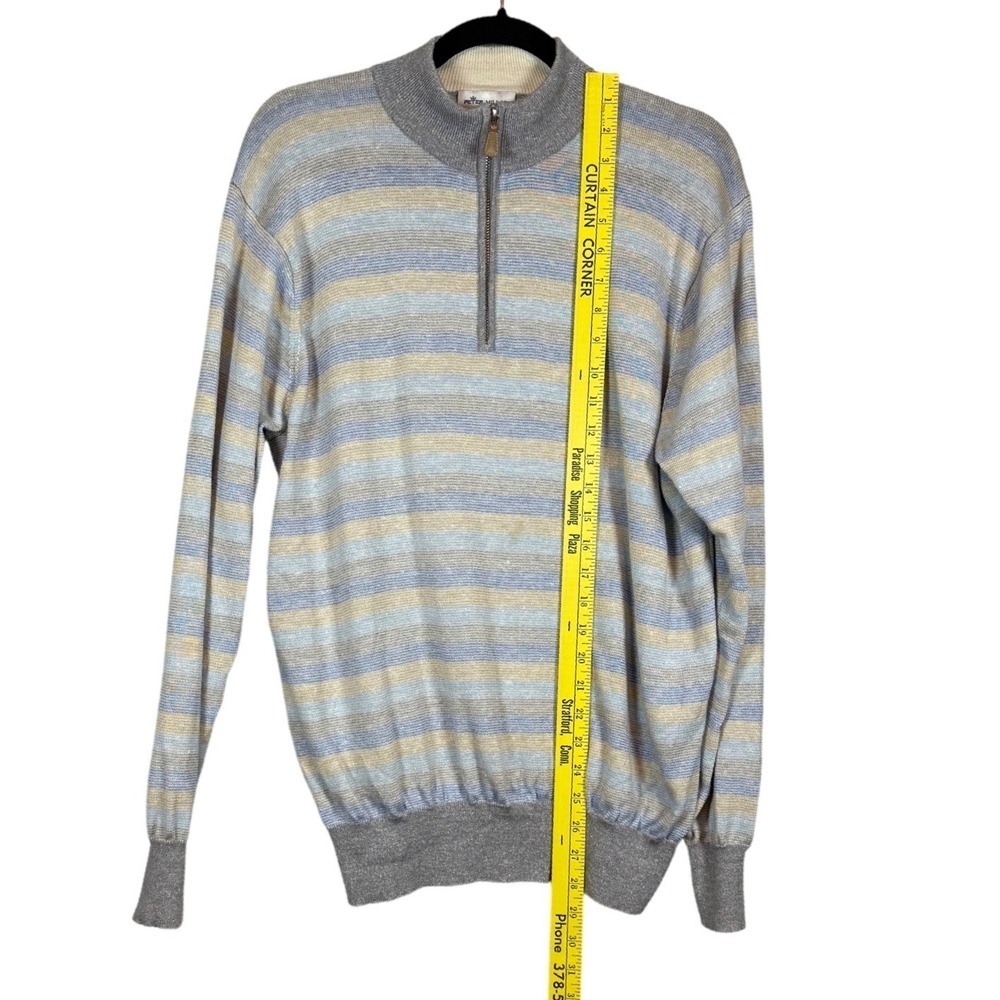 PETER MILLAR Men's 1/4 Zip Wool Linen Sweater, Striped, Size L - Picture 5 of 10